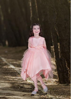 Beaded Satin Tulle Hanky Hem Flower Girl Dress